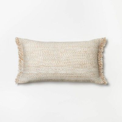 Oversized Spacedye Woven Lumbar Throw Pillow with Frayed Edges Neutral/Cream - Threshold&#8482; d... | Target