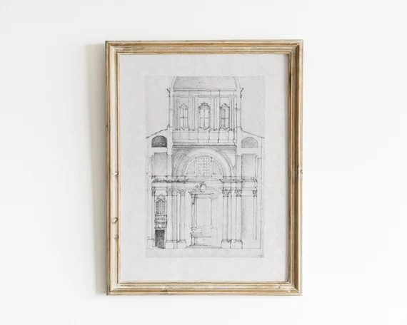 Minimalist Wall Art Architecture Print Line Art Vintage - Etsy | Etsy (US)