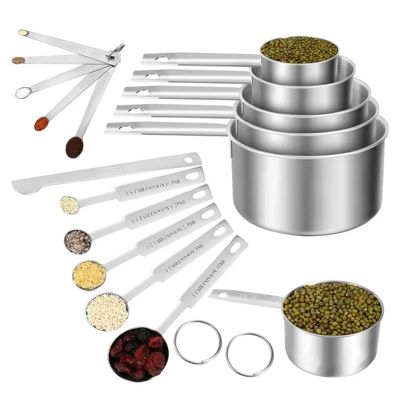 LUIISIS Measuring Cups and Spoons Set of 16, 5 Stainless Steel Nesting Measuring Cups & 5 Spoons,... | Walmart (US)