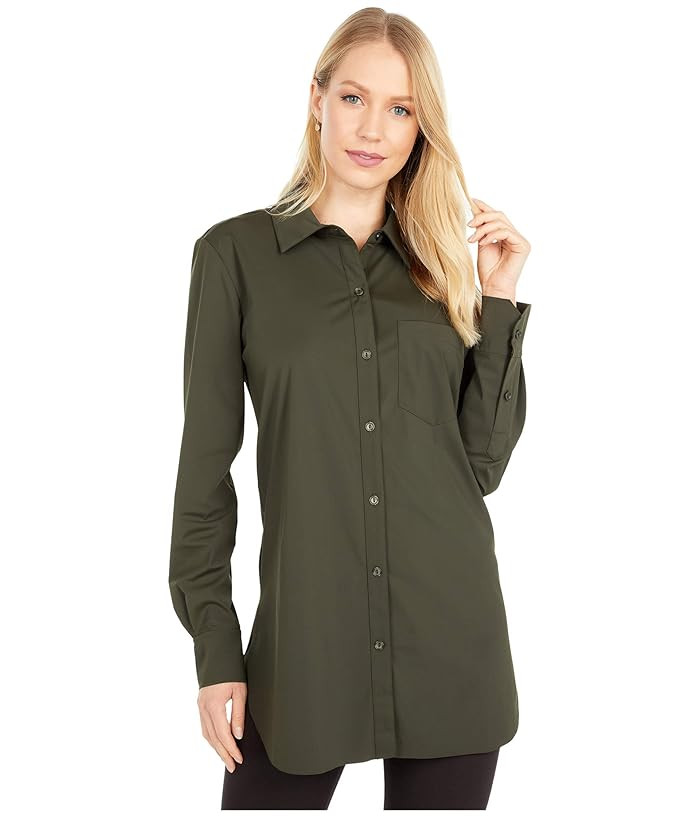 Lysse Schiffer Stretch Microfiber Button Down (Deep Olive) Women's Long Sleeve Button Up | Zappos