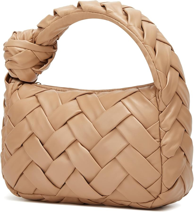 Woven Hobo Bags for Women Knotted Purse Trendy Top Handle Clutch Bag Soft Vegan Leather Handbags | Amazon (US)