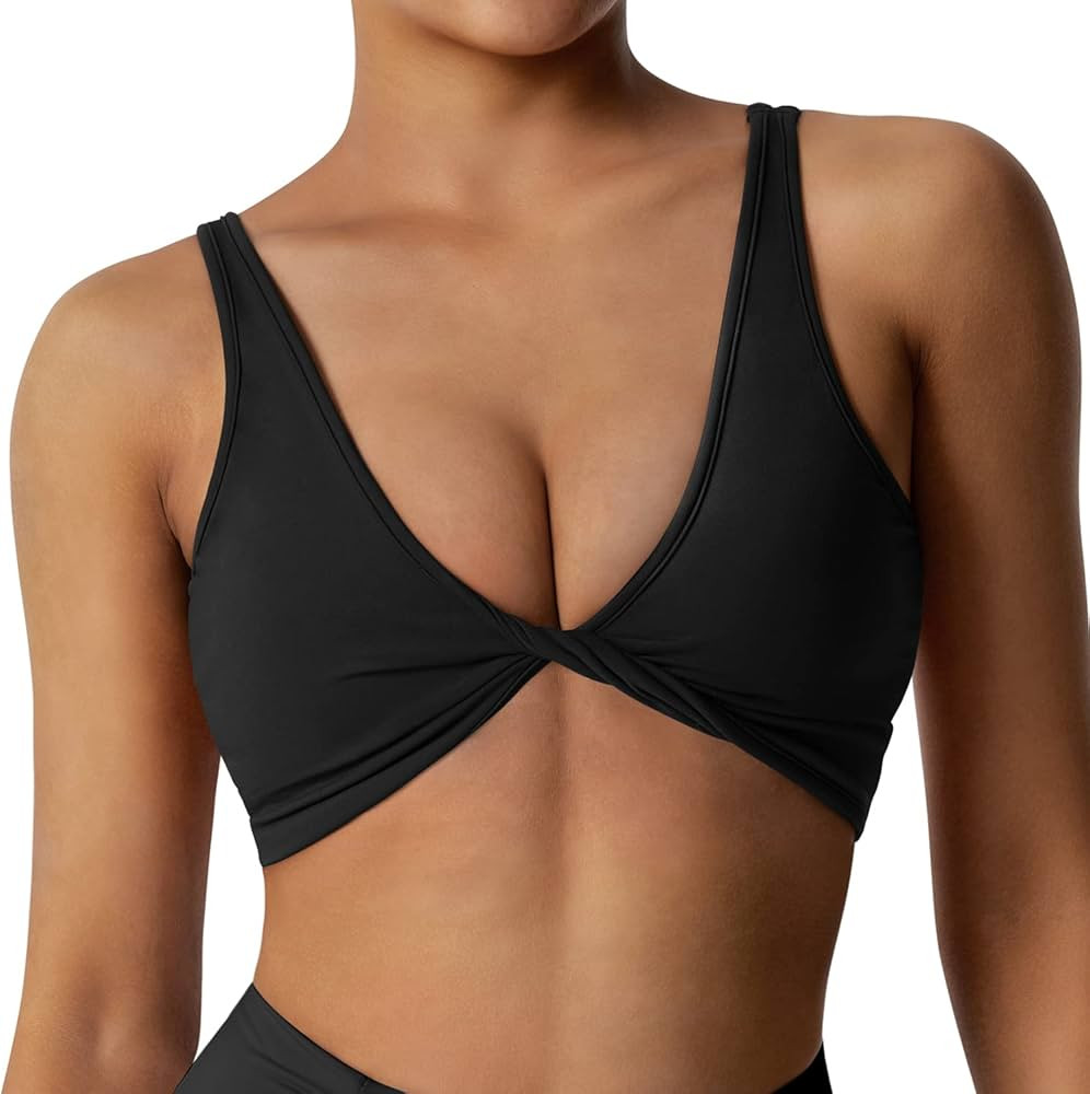 RUUHEE Women Workout Sports Bras Criss Cross Padded Support Yoga Bra Fitness Crop Tank Tops | Amazon (US)