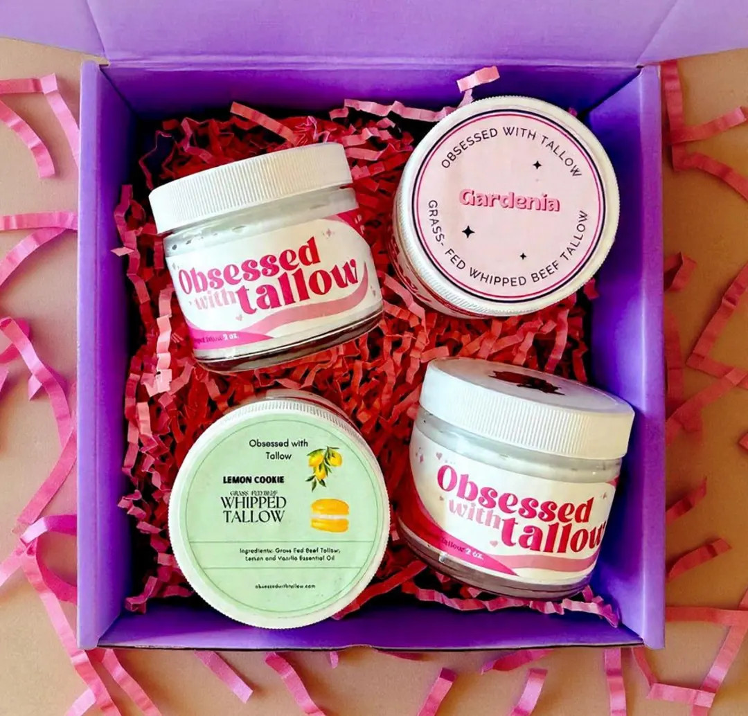 Whipped Tallow Gift Box, 4 Glass Jars- YOU PICK the Scents!, Organic Grass-fed Beef, Natural Mois... | Etsy (US)