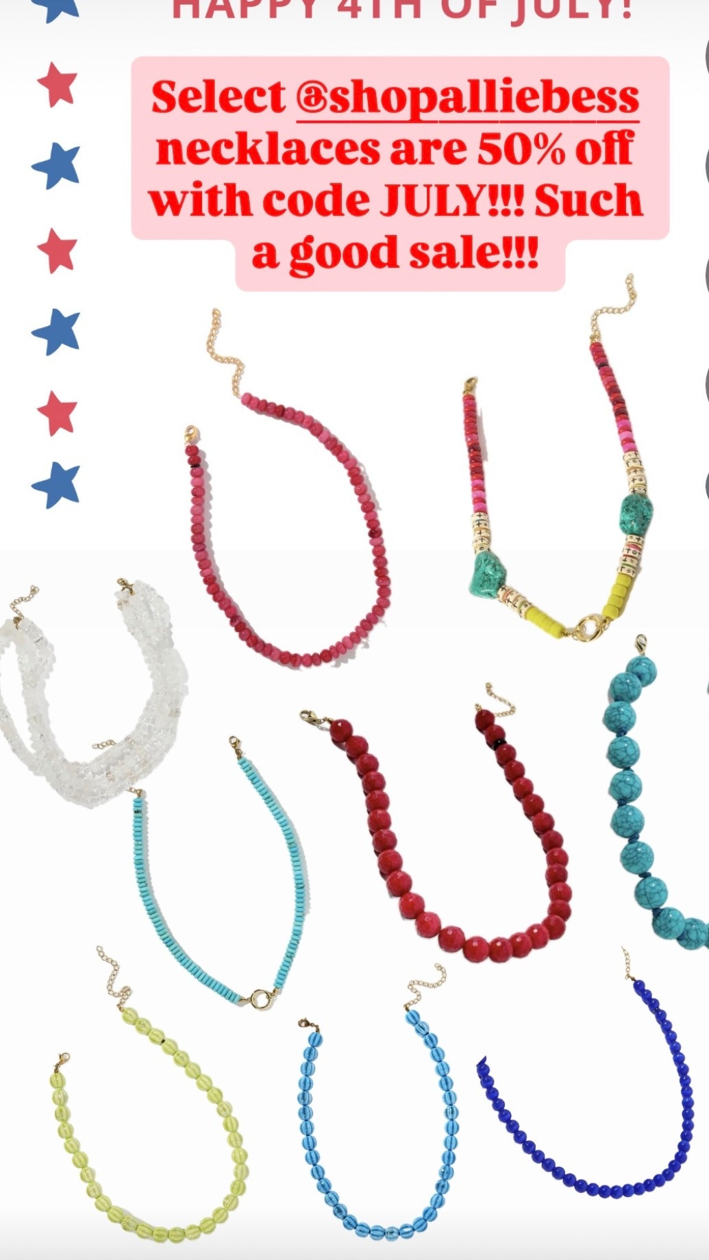 @ALLIE+BESS is having a huge Fourth of July sale and select necklaces are 50% off with code July!

#LTKOver40 #LTKBeauty #LTKmomlife