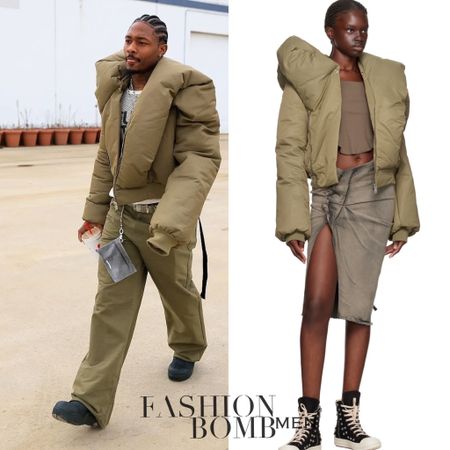 You ask, we answer #fashionbombmen ! @zaystylez types, “Happy Holidays!!! Any idea who makes this coat!??” @stefondiggs stepped out in a @rickowensonline Green Doll Bomber Jacket. Fellas, would you rock it? Find a link to purchase in our bio! 

https://bit.ly/3RTdYoE
Repost @blitzfits Christmas Road Trippin 💧

cc: @stefondiggs (via @buffalobills) 
#stefondiggs #stefondiggsfbd #rickowens 
