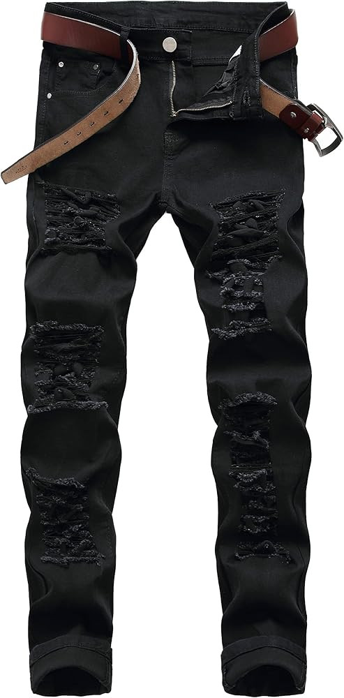 Men Ripped Jeans, Slim Fit Straight Leg, Denim Pants with Holes | Amazon (US)
