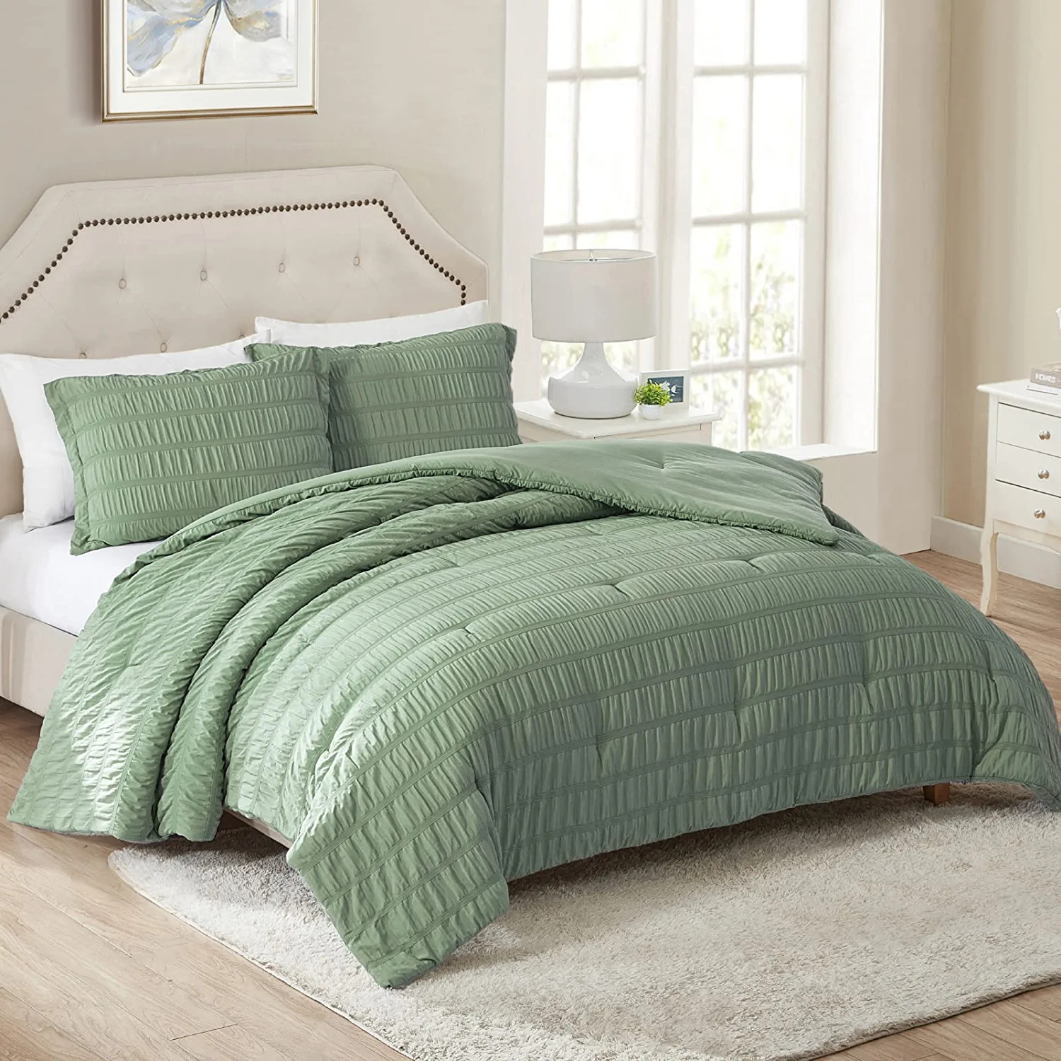 Walensee Queen Seersucker Comforter Set, 3 Pieces Bed Comforters, 90"x90", Sage Green | Walmart (US)
