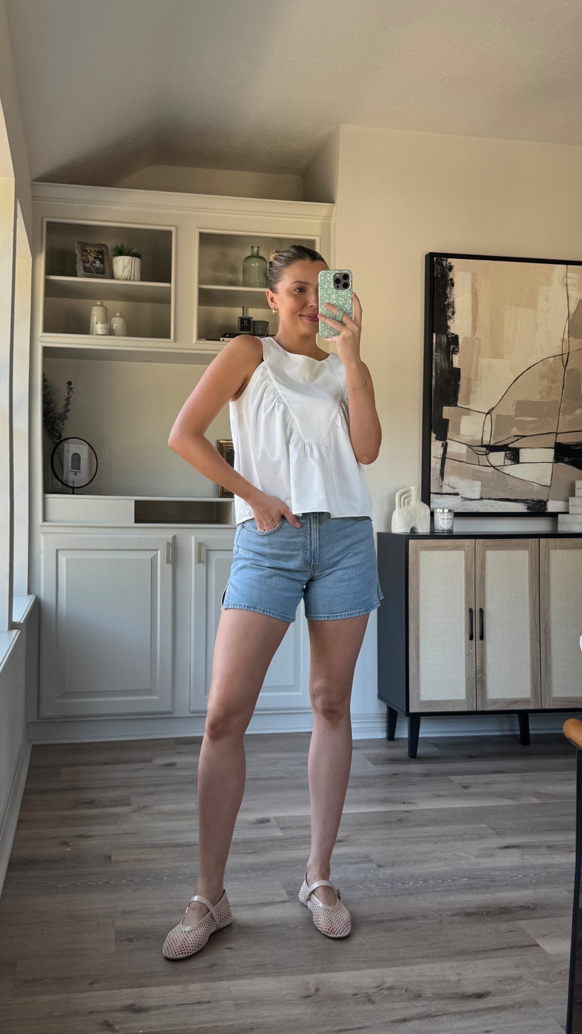 Casual spring outfit | this top is super nursing friendly btw! Shorts currently on sale + code SHORTSAF stacks on top! Size S in shirt and 27 in shorts. Size up in beige flats! Also linked similar I have and love too.

#LTKStyleTip #LTKSeasonal #LTKShoeCrush