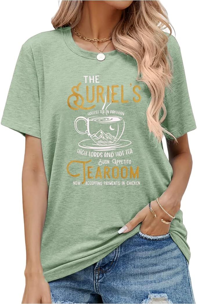 Acotar Shirt for Women Funny Mountain Tea Graphic Tearoom Letter Print T-Shirt Book Lovers Gift S... | Amazon (US)