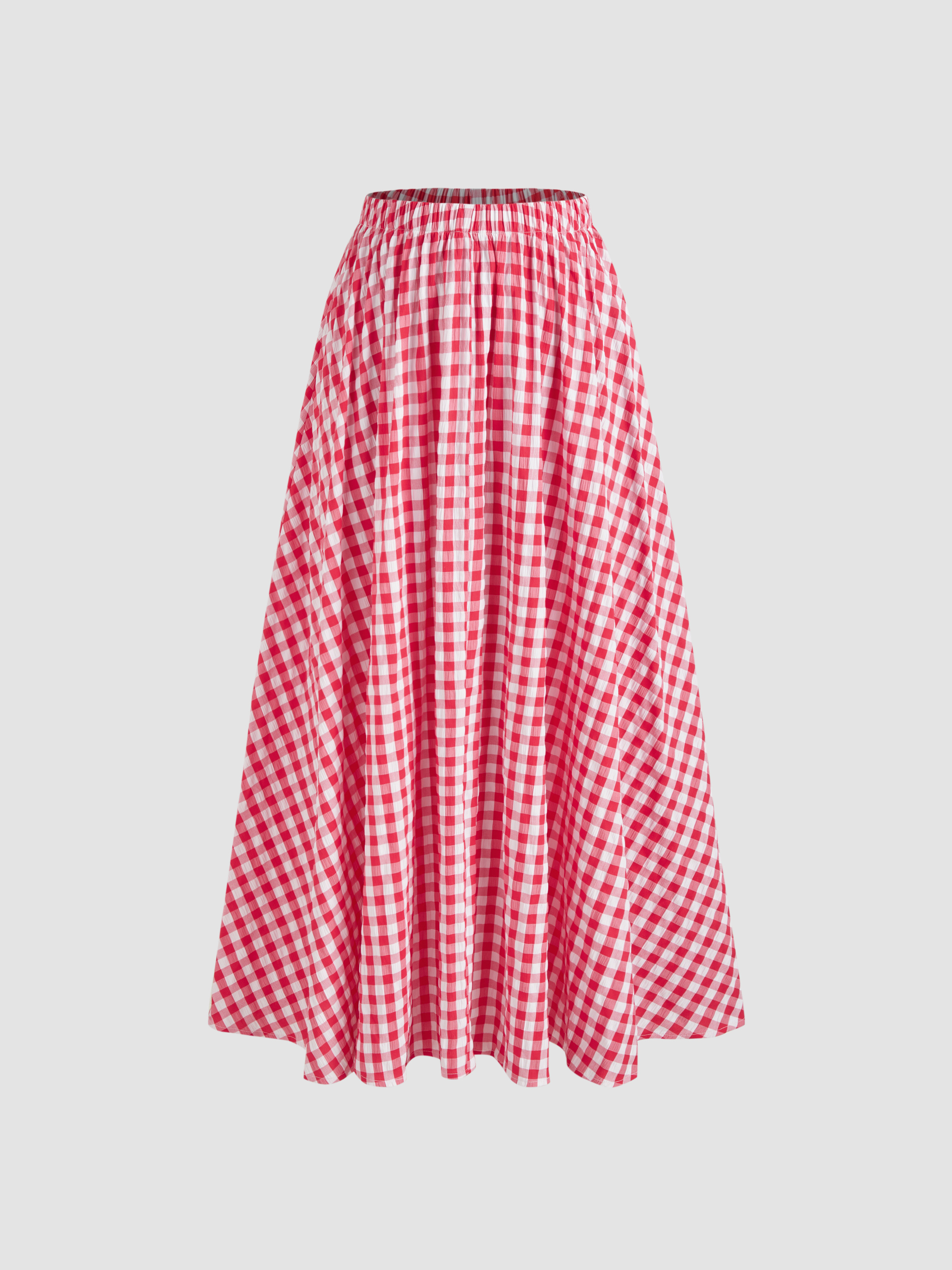Mid Rise Elastic Waist Gingham Ruffle Maxi Skirt For Daily Casual | Cider