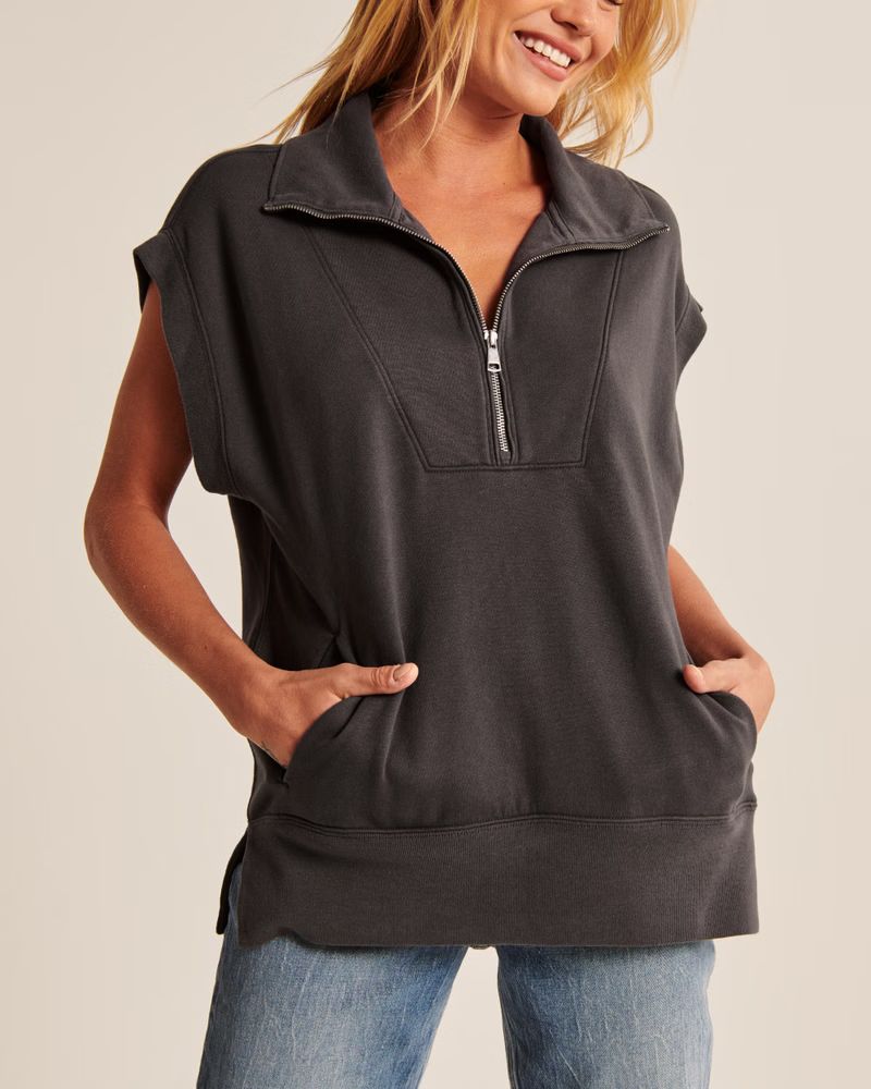 Women's Oversized Tunic Half-Zip Vest | Women's Tops | Abercrombie.com | Abercrombie & Fitch (US)