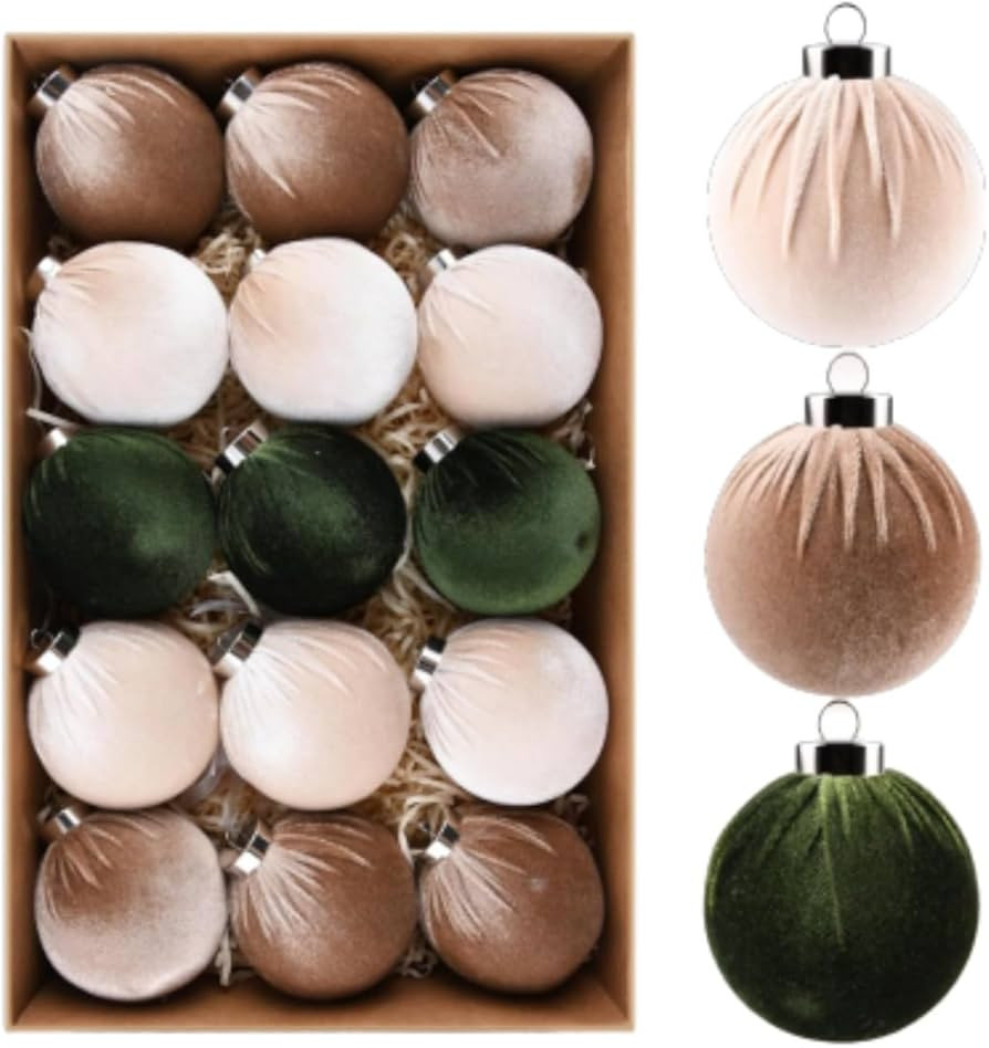 Christmas Tree Ornaments Velvet Balls 15pcs - 3.15 inch Shatterproof Xmas Bulbs Decorations Set -... | Amazon (US)