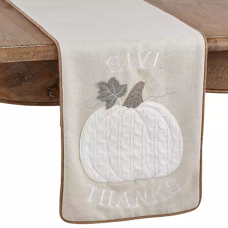White Pumpkin Give Thanks Table Runner | Kirkland's Home