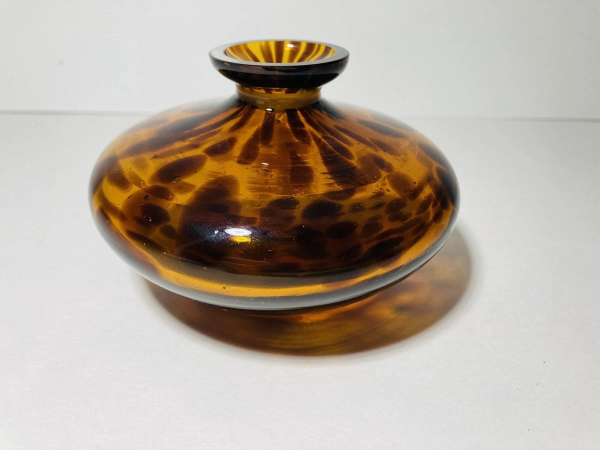 Tortoise Shell / Leopard Spots Hand Blown Art Glass Vase Amber + Brown Vintage | eBay US
