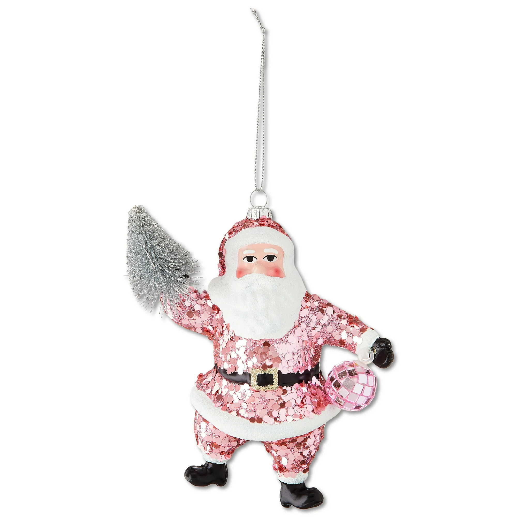 Pink and White Glitter Santa Christmas Ornament, 5.5", by Holiday Time | Walmart (US)