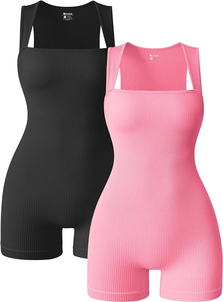 OQQ Women 2 Piece Rompers Yoga Stretch Strappy Square Neck Sleeveless Exercise Rompers | Amazon (US)