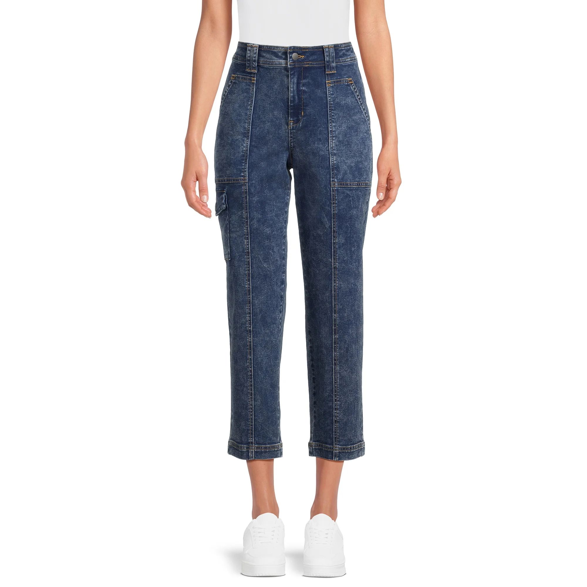 Time and Tru Women's Mid Rise Straight Utility Pants, 27" Inseam | Walmart (US)