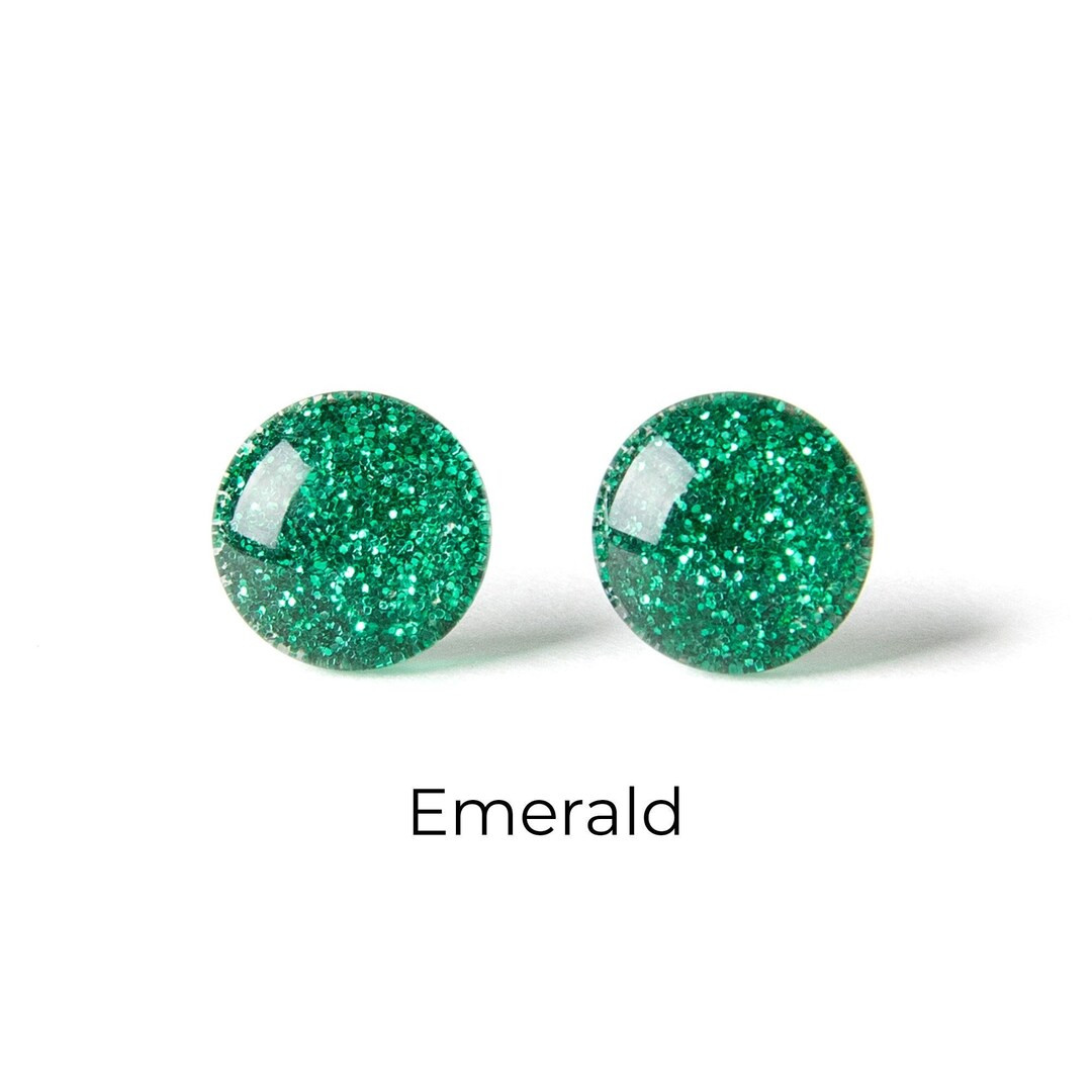 Green Glitter Earrings - Colorful Dot Stud Earrings - Simple Small Resin Stud Earrings - Hypoalle... | Etsy (US)