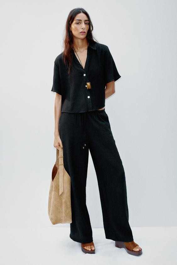 WIDE-LEG TROUSERS WITH ELASTIC WAISTBAND | Zara UK