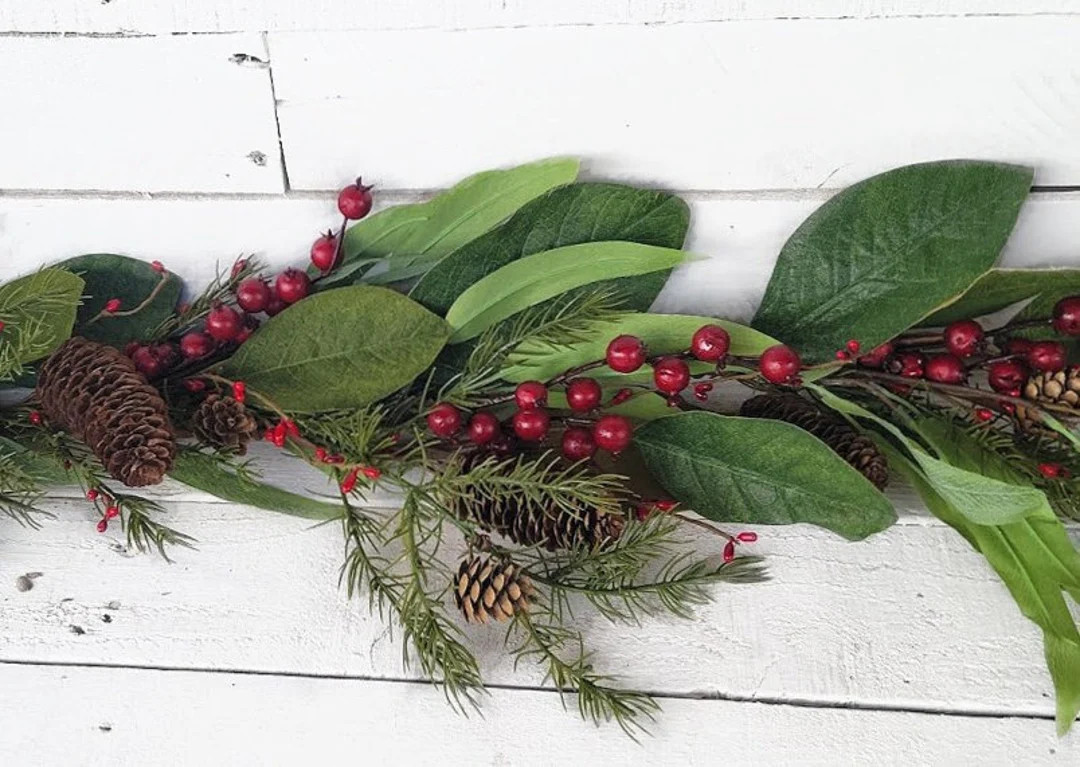 Ready to Ship-winter Garland-christmas Garland-magnolia-eucalyptus-pinecones-modern Christmas Man... | Etsy (US)