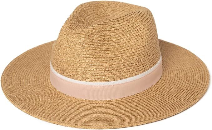 Comhats Women Straw Sun Fedora Hat for Women,Packable Beach Hat Wide Brim Panama Hat UV UPF 50+ S... | Amazon (US)