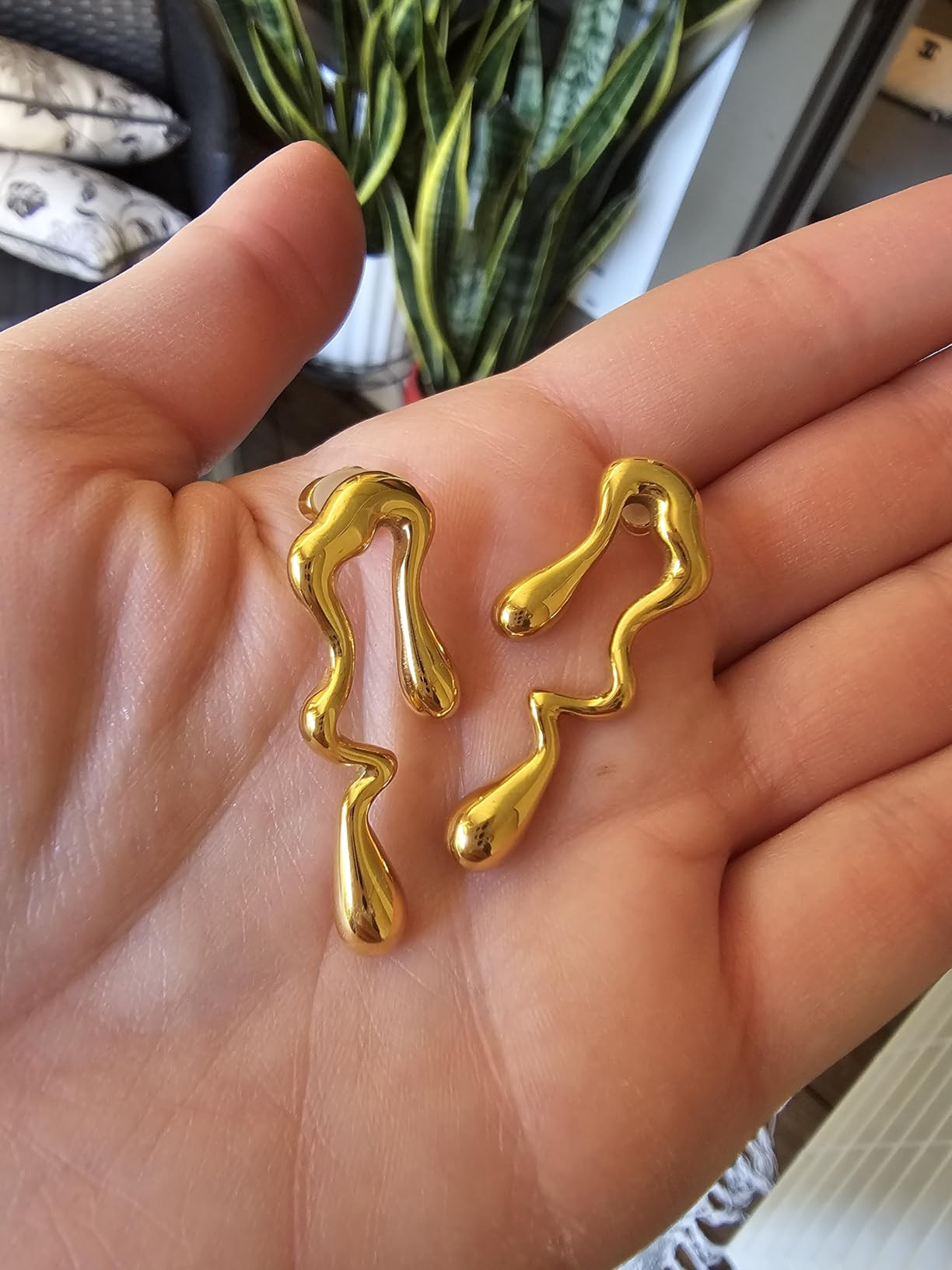 Womens Gold Studs Earrings, 14K Gold Plated Personality Big Stud Earring,Stainless Steel Hypoalle... | Amazon (US)