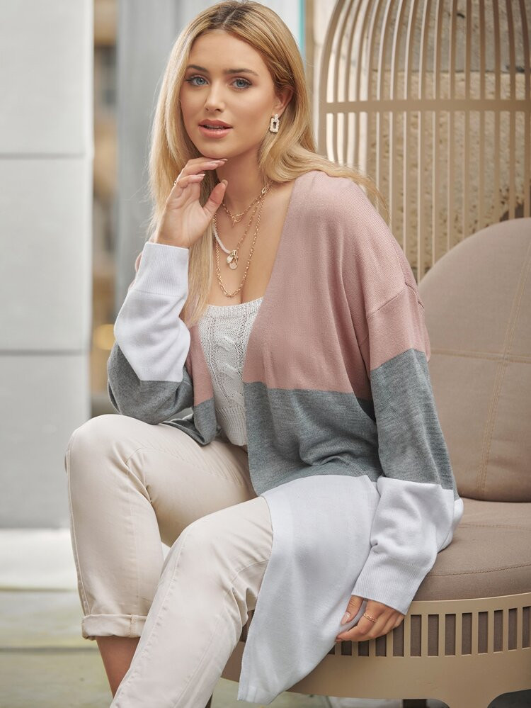 Plus Color Block Drop Shoulder Cardigan | SHEIN