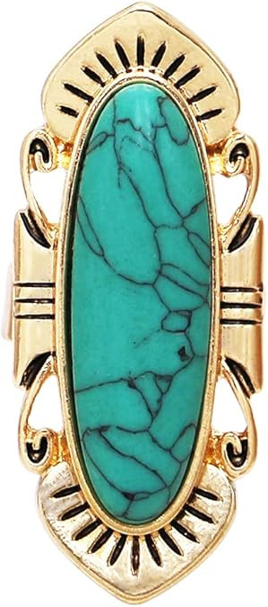 Rosemarie & Jubalee Women's Western Style Statement Oval Turquoise Howlite Stone Burnished Gold T... | Amazon (US)