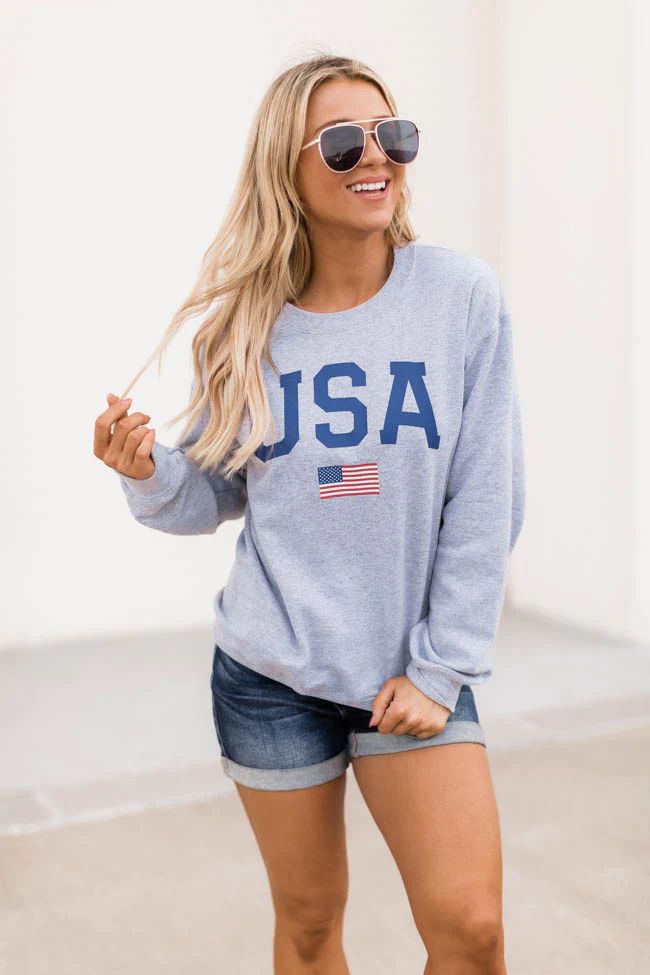 Athletic USA Flag Sport Grey Sweatshirt | Pink Lily