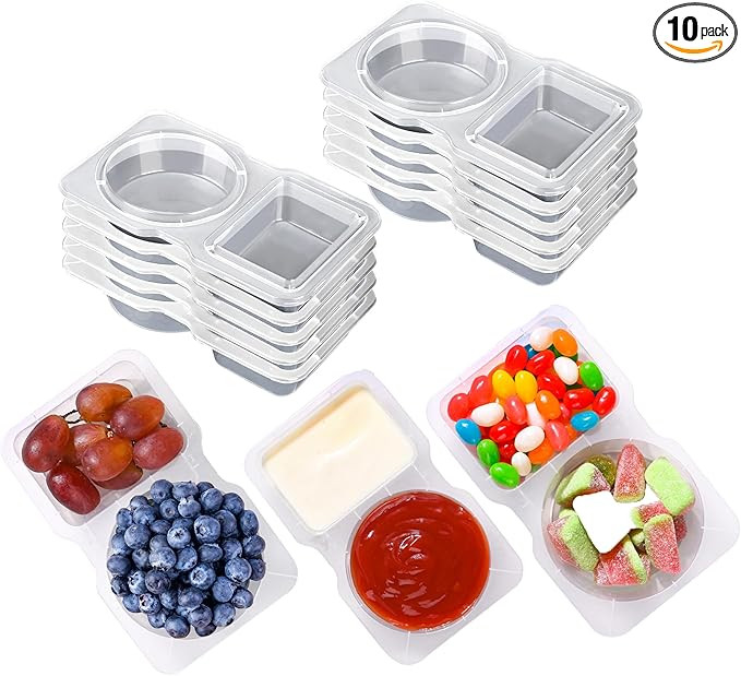 10PCS Double Compartment Condiment Container With Lids - Reusable Snack Pack Containers for Take-... | Amazon (US)