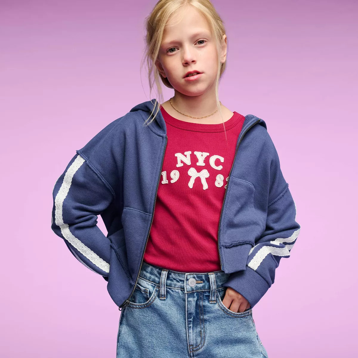 Girls' Short Sleeve Fitted 'NYC' Applique Graphic T-Shirt - Cat & Jack\u2122 Cherry Red XS | Target