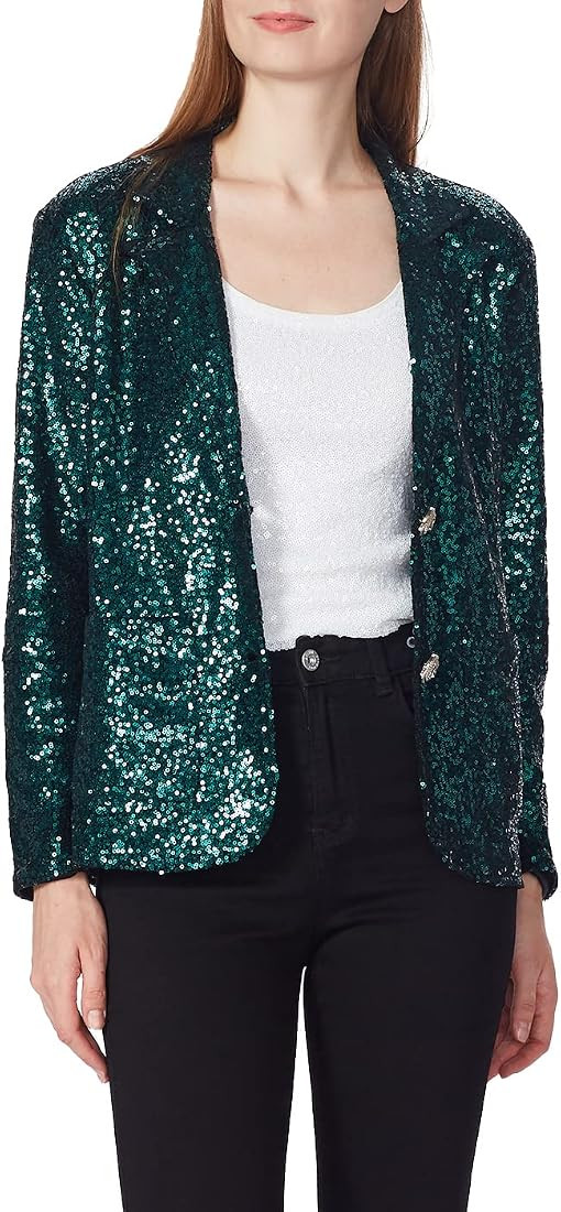 Anna-Kaci Women's Evening Sparkle Sequins Open Front Long Sleeve Blazer Jacket | Amazon (US)