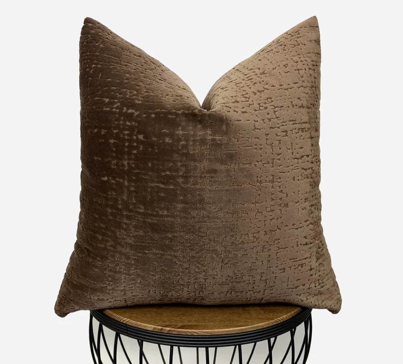 Dark Mocha Textured Pillow Cover, Dark Mocha Velvet Throw Pillow, Mocha Euro Sham Cover, Brown Ve... | Etsy (US)