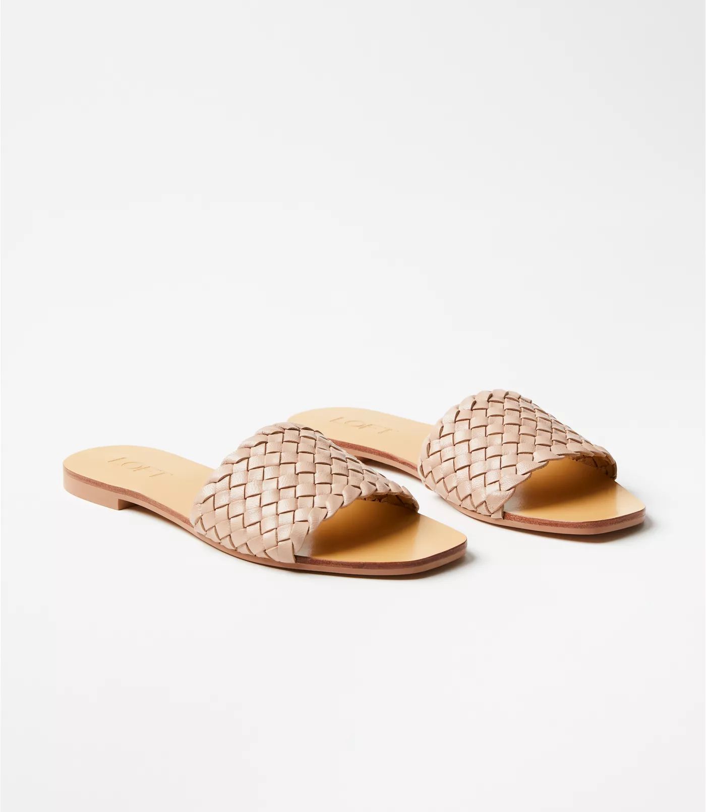 Woven Leather Slide Sandals | LOFT | LOFT