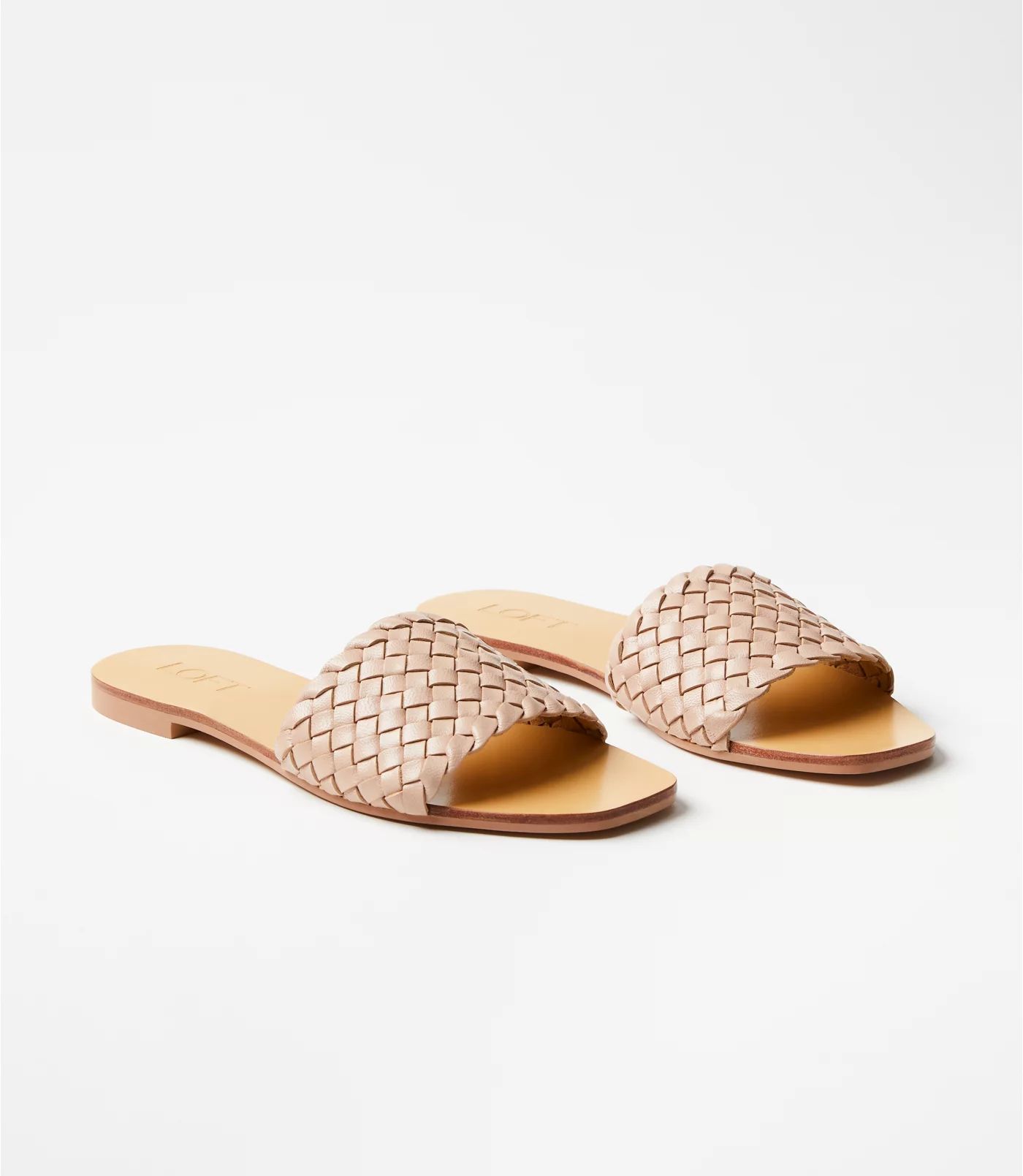 Woven Leather Slide Sandals | LOFT | LOFT