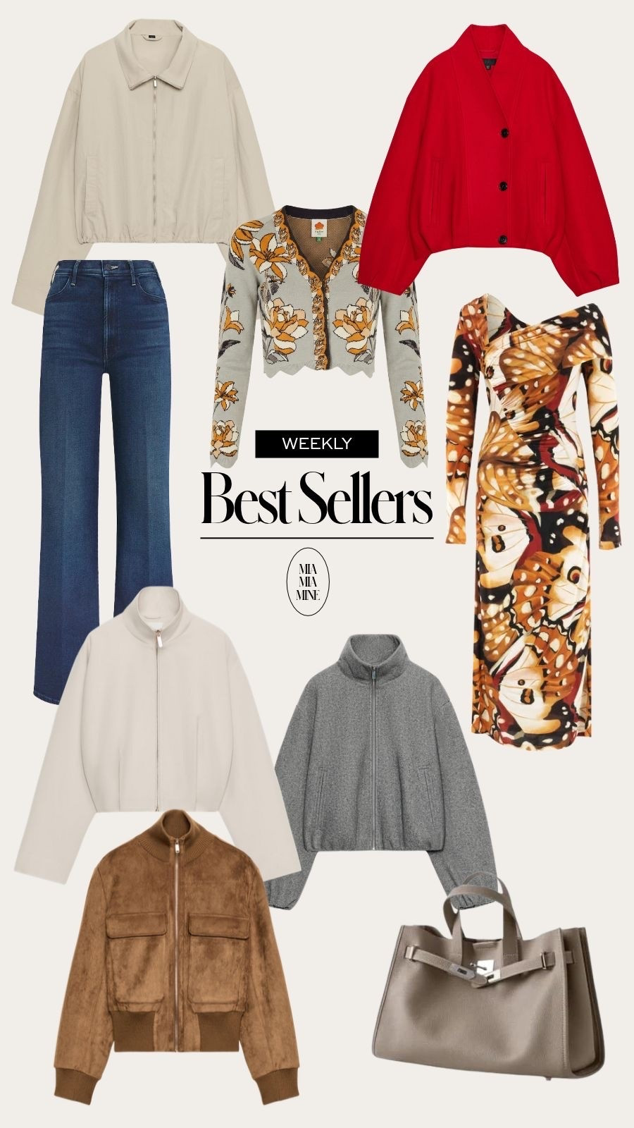 Last week’s best sellers 
Uniqlo jacket wearing an XS
Mother denim wearing a 23 
Amazon handbags that look like Hermes 
Farm Rio dress wearing an XXS
Farm Rio cardigan wearing an XXS
Zara jackets wearing smallest size (XS/S)
Fall outfit ideas, mom outfit ideas, Rich mom vibes