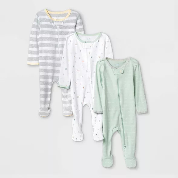 Baby 3pk Zip-Up Sleep N' Play - Cloud Island™ Mint/White/Gray | Target