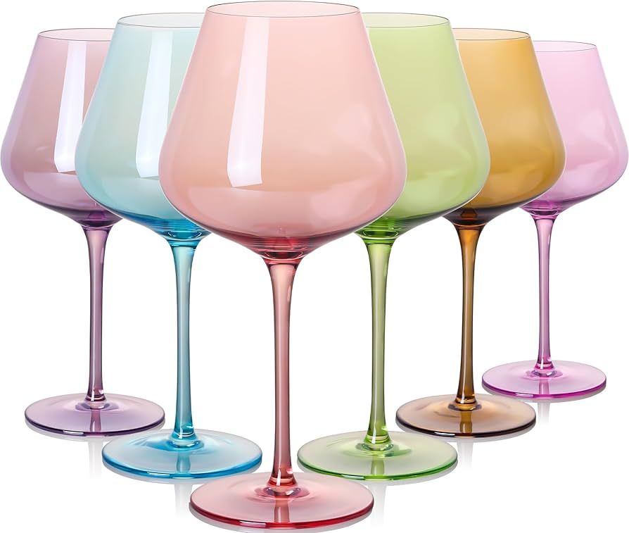 Colored Wine Glasses Set of 6-23 Ounce Large Burgundy Glasses - Hand Blown Italian Style Crystal ... | Amazon (US)