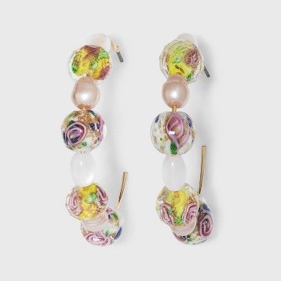 Mixed Floral Beaded Hoop Earrings - A New Day™ | Target