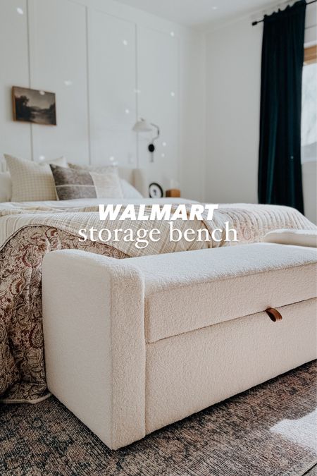 Obsessed with my new Walmart boucle bench WITH STORAGE! The added storage is perfect for extra pillows and blankets! 

#LTKsalealert #LTKhome #LTKSeasonal