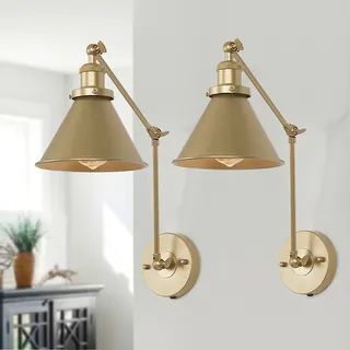 Set of 2 Mid-Century Modern Plug-in Gold Swing Arm Light Wall Sconce - On Sale - Overstock - 3160... | Bed Bath & Beyond