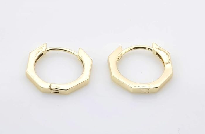 Hexagon Huggie 18kt Gold Filled Hypoallergenic Waterproof Non Tarnish Hoop Earrings | Amazon (US)