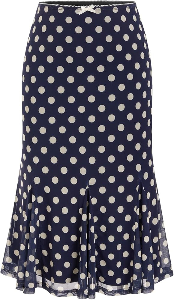 CIDER Womens Polka Dot Midi Skirt Vintage Bowknot Sheer Mesh Ruffle Hem Retro Fashion Going Out C... | Amazon (US)