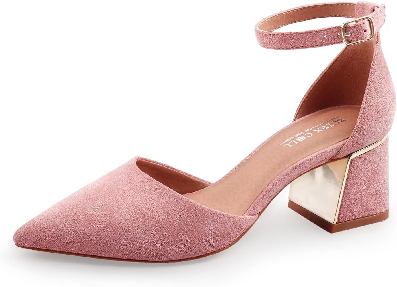 BCTEX COLL Womens Pointed Toe Pumps Shoes Ankle Strap Chunky Low Heels Metal Lined Sandals Design... | Amazon (US)