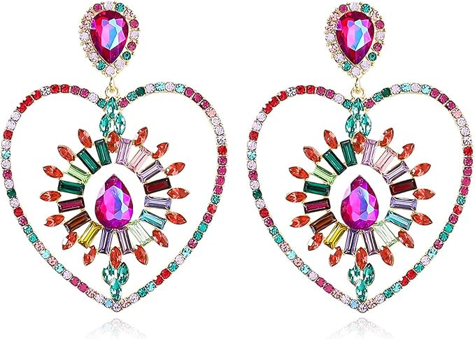 Frodete Rhinestone Heart Earrings for Women Love Heart Dangle Earrings Valentines Day Gifts for H... | Amazon (CA)