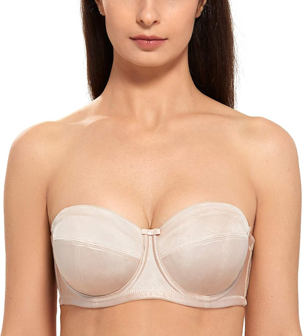 DELIMIRA Women's Strapless Bra Plus Size Underwire Convertible Non Padded | Amazon (US)