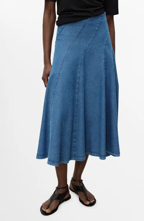 MANGO Denim Paneled Midi Skirt in Medium Blue at Nordstrom, Size Small | Nordstrom