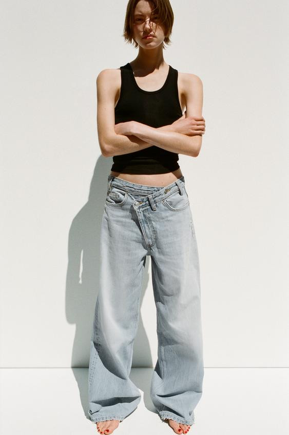 TRF HIGH WAIST CROSSOVER WAIST WIDE LEG JEANS | Zara US