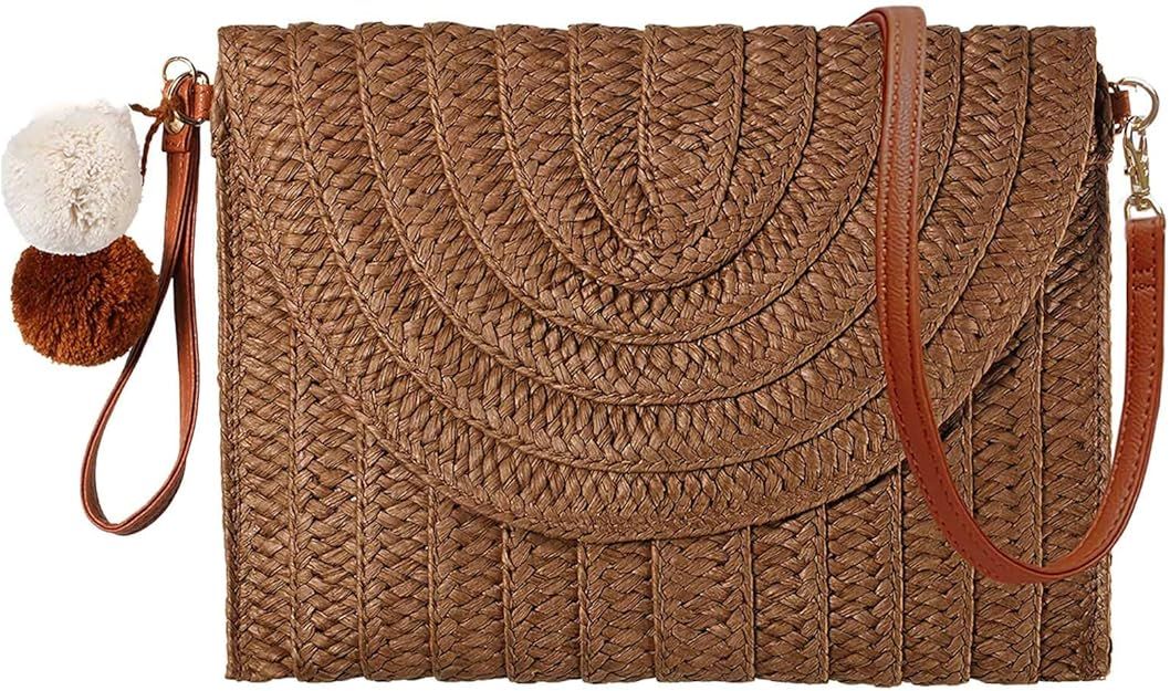 Straw Shoulder Bag For Women Woven Purse Summer Beach Envelope Clutch Straws Wallet | Amazon (US)