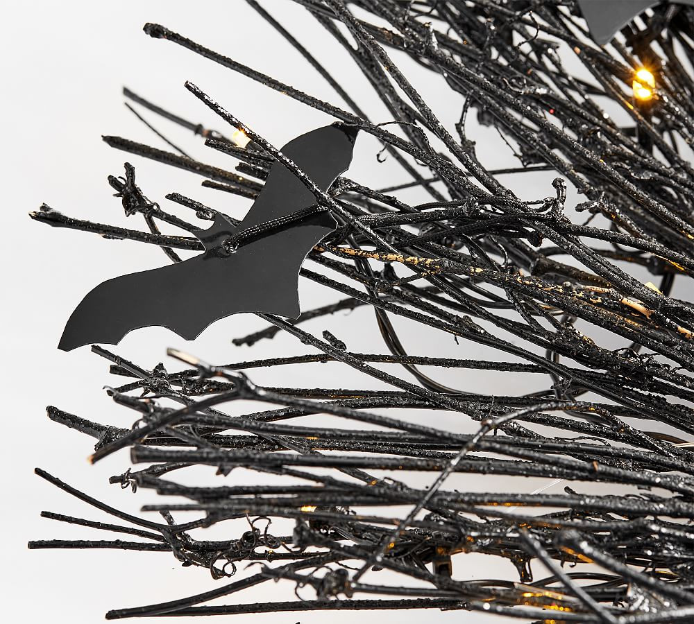 Lit Handcrafted Glitter Branch Wreath with Bats | Pottery Barn (US)